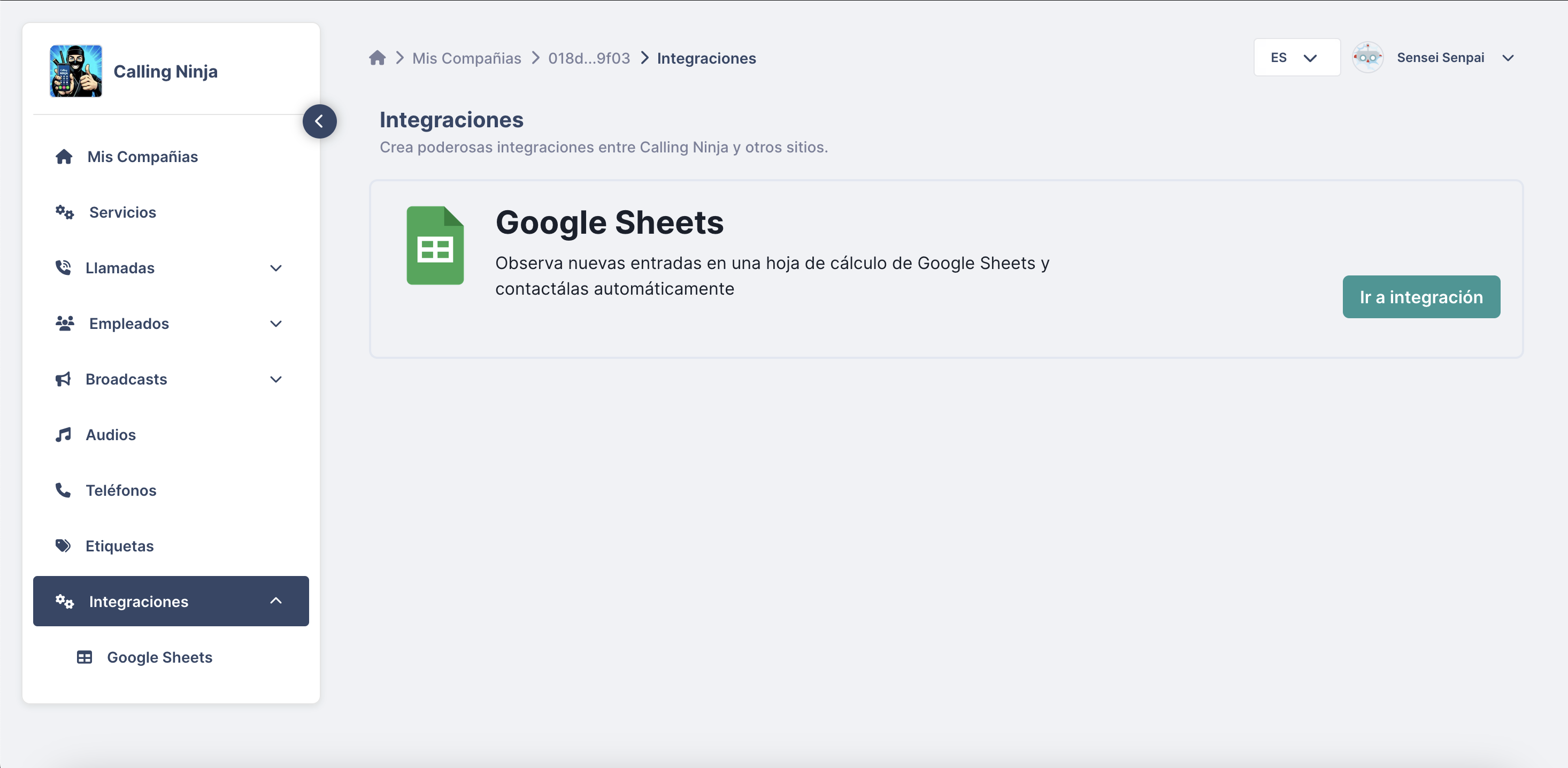 seleccione integración Google Sheets